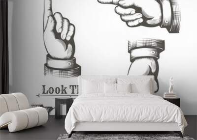 Pointing fingers Vintage Collection. Male Hands Pointing Different Directions Set Wall mural