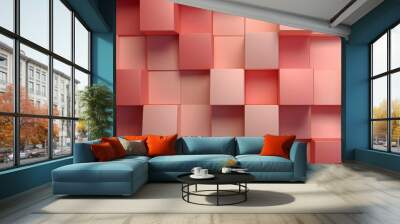 abstract geometric rose, pastell pink 3d texture wall, with squares and cube as background, textured Wall mural