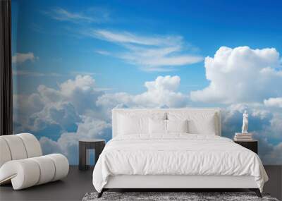 Closeup of cloudy sky with white clouds in blue heaven Wall mural