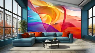 Closeup of colorful multicolored waves wavy curve design texture pattern, smooth soft flowing rainbow curves motion art design background Wall mural