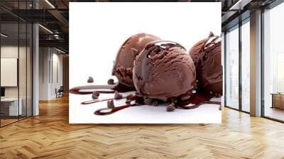 Closeup of delicious food dessert chocolate ice cream scoops with souce of chocolate Wall mural