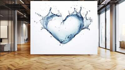 Closeup of water splash showing a heart in water isolated on white background Wall mural