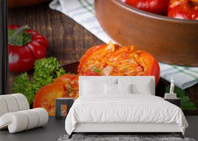 Sweet pepper stuffed with vegetables. Wall mural