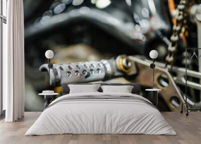 A pedal with a chain of coupling of a motorcycle. Motorcycle footrest. Wall mural