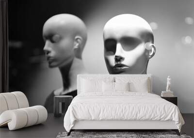 Black and white photo of busts of mannequins. Wall mural