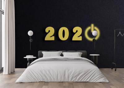 The 2020 activation concept. Wooden letters are yellow with a button power on black. Top view. Wall mural