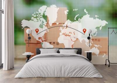 The concept of transporting goods around the world from one point to another Wall mural