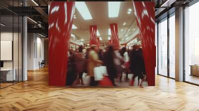 blurred motion of people shopping in a busy retail store Wall mural