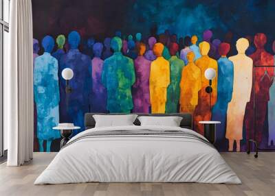 Diverse crowd of colorful human figures Wall mural