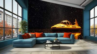 futuristic hovercraft in starry night sky Wall mural