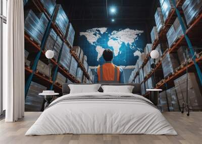 global logistics and distribution in modern warehouse Wall mural