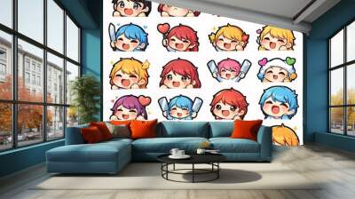 A set of 16 cute cartoon character avatars. Wall mural