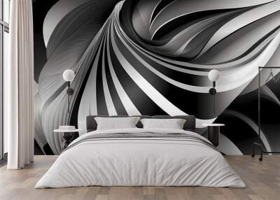 Abstract background with wavy black and white lines  Wall mural