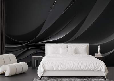 Abstract luxury black wave 3d background. Abstract wavy texture for exhibition products. Black wave flow with curved lines Wall mural