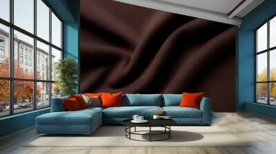 Close-up of a rich dark brown fabric with smooth flowing folds, highlighting its luxurious and silky texture, perfect for elegant textile or fashion designs. Wall mural