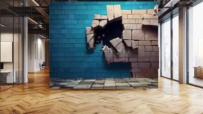 Realistic background of brick wall, broken wall  Wall mural