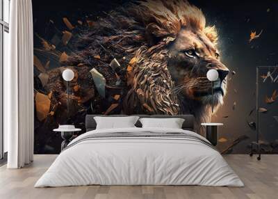 Cool, Epic, Artistic, Beautiful, and Unique Illustration of Lion Animal Cinematic Adventure: Abstract 3D Wallpaper Background with Majestic Wildlife and Futuristic Design (generative AI) Wall mural