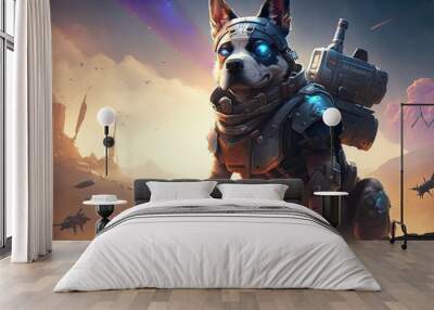 Creative 4k high resolution wallpaper art of a dog inspired by game movie with Cartoony, colorful, and whimsical with a battle royale setting by Gongbi (generative AI) Wall mural