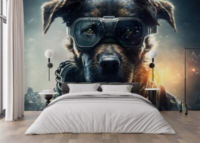 Creative 4k high resolution wallpaper art of a dog inspired by game movie with Futuristic and post-apocalyptic settings with advanced technology and cyborgs by Photography (generative AI) Wall mural