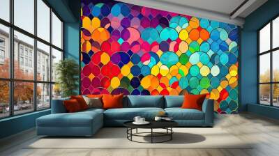 Designer Background with Mosaic patterns and Bold color palette with Geometric Shapes in Bold Colors - Modern Wallpaper Template with Vibrant Hues and Polygonal Pattern (generative AI) Wall mural