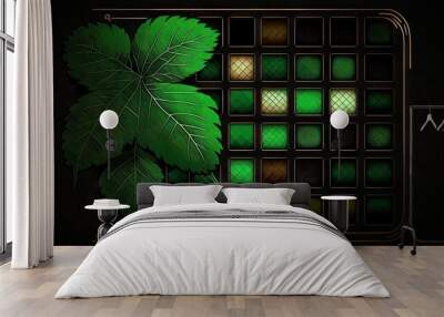 Saint Patrick's Day Geometric Shapes with Grid patterns and Dark color palette : A Beautiful Unique Colorful and Bold 3D Rendering Wallpaper Template for Celebration (generative AI) Wall mural