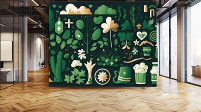 Saint Patrick's Day Geometric Shapes with Simple illustrations and Vibrant color palette : A Beautiful Unique Colorful and Bold 3D Rendering Wallpaper Template for Celebration (generative AI) Wall mural