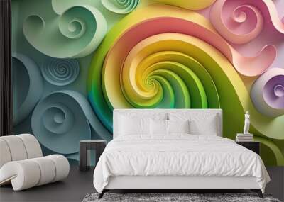 Saint Patrick's Day Geometric Shapes with Swirl designs and Pastel color palette : A Beautiful Unique Colorful and Bold 3D Rendering Wallpaper Template for Celebration (generative AI) Wall mural