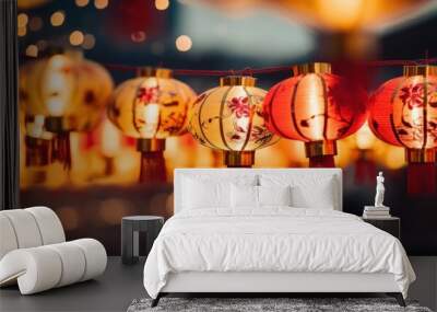 Close up crowded chinese new year lamp lantern Wall mural