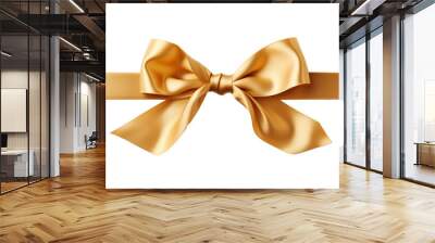 decorative golden bows with horizontal gold ribbon isolated on transparent background Wall mural