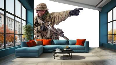 Army military soldier screaming, pointing attack direction Wall mural