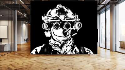 Soldier in night view goggles low key studio shoot Wall mural