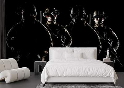 United States Army rangers with assault rifle on dark background Wall mural