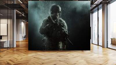 US Army soldier in the rain Wall mural