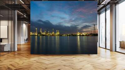 Oil and gas refinery at twilight - Petrochemical factory Wall mural