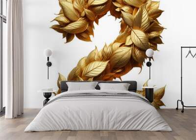 The Number 2, two, made of golden leaves isolated on transparent background, png. Wall mural