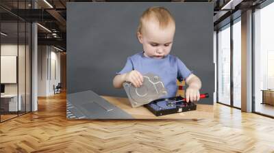 child repairing open hard drive Wall mural