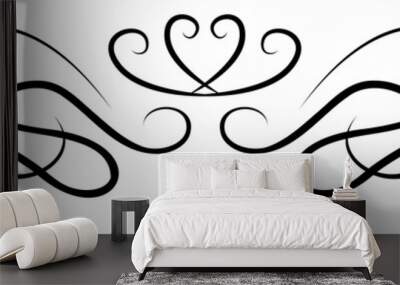 Curly design element. Abstract line art decoration with black thin line. PNG with transparent background. Wall mural