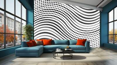 Dotted wave pattern background. Wave with dotted lines, halftone gradient with black points on a white background. Wall mural