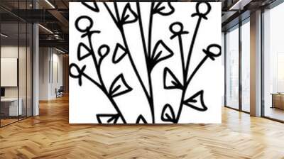 Line art flowers Drawing. Black Sketch of botanical design. PNG with transparent background Wall mural