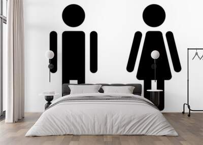 Man and woman icon, black flat icons male and female clip art, isolated on white background. Toilet door sign boy and girl. Wall mural