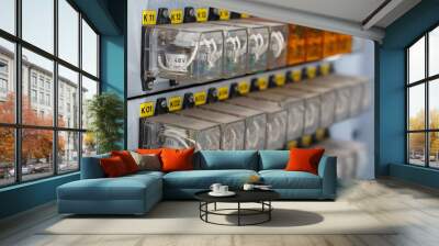 row of orange and white relay actuators Wall mural