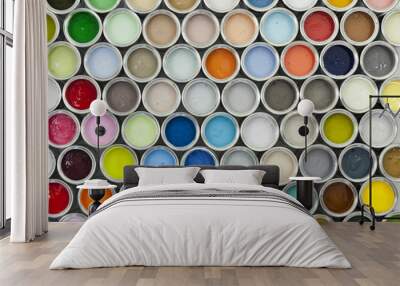 Paint tin samples, multicoloured. Wall mural