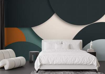 Dark Cyan, white and green color scheme background with three large semicircular shapes in the center of an abstract geometric pattern Wall mural