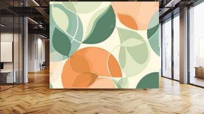 Design an abstract pattern using Mint and Peach shapes, such as circles or squares, in the style of midcentury modern art. The design should feature repeating geometric pattern Wall mural