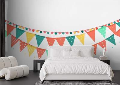 Festive bunting banners isolated on a white background, a flat design illustration in a colorful, flat vector graphic style, kept simple and minimalistic with a white background Wall mural