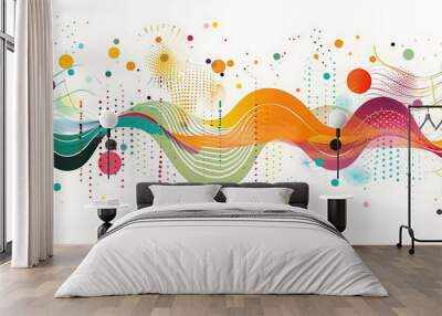 The design includes bold outlines, flat colors, simple shapes, a large triangle shape at one end and two arrows pointing to it on both sides, a diamond-shaped area between them Wall mural