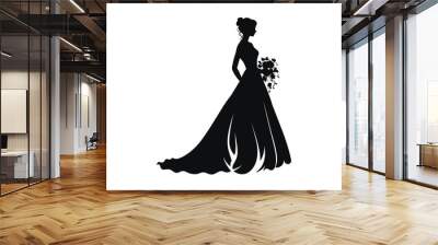 Bride vector black silhouette art isolated on a white background Wall mural