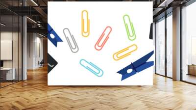 Collection Of Various Paper Clips On White Background, School Accessories Vector Illustration.	 Wall mural