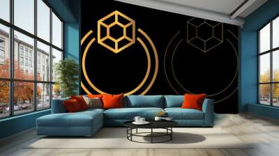 Gradient Golden Diamond Rings Logo On Black Background, Drawing Style Jewelry Logo Vector Illustration.	 Wall mural