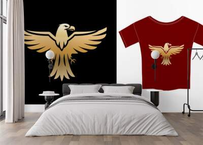 Stylish Casual Wear Half Sleeve Red T Shirt With Golden Eagle Logo Vector Illustration.                      Wall mural